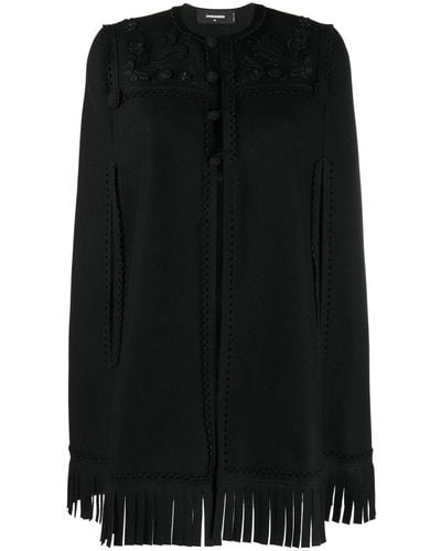 DSquared² Embroidered Frayed Cape - Black