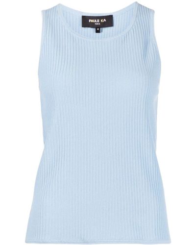 Paule Ka Ribbed-knit Cotton-blend Tank Top - Blue