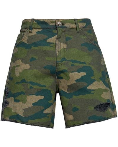 Balmain Distressed-Shorts mit Camouflage-Print - Grün