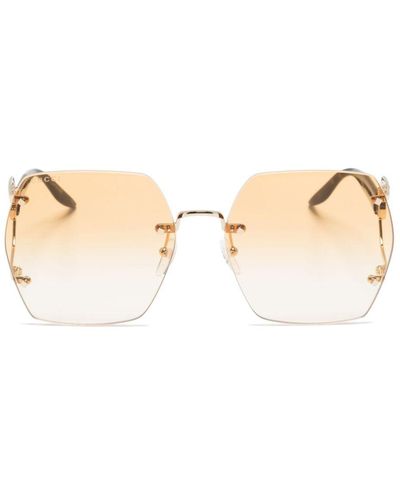 Gucci Double G Geometric-frame Sunglasses - Natural