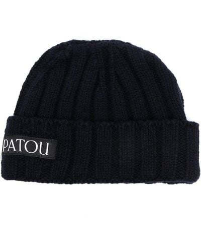 Patou Logo-patch Ribbed-knit Beanie - Black