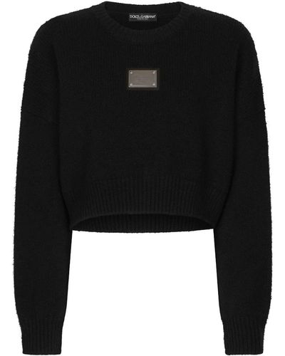 Dolce & Gabbana Maglione crop con placca logo - Nero