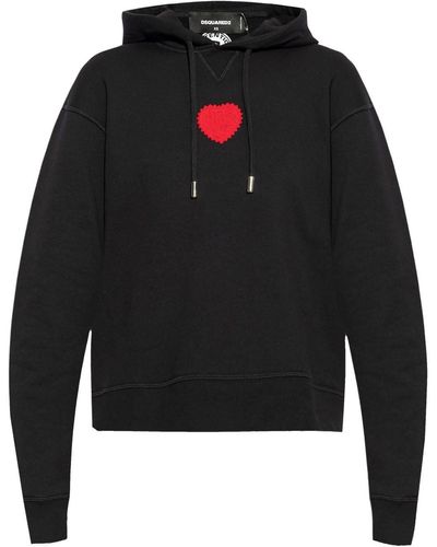 DSquared² Heart-patch cotton hoodie - Schwarz