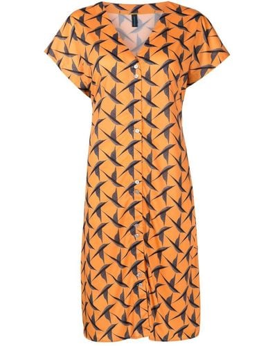 Lygia & Nanny Artemis Bird-print Midi Dress - Orange