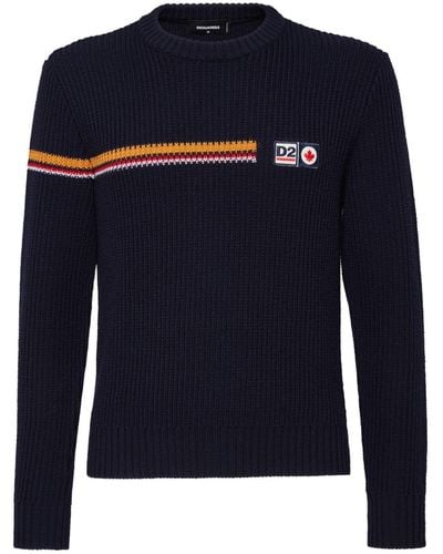 DSquared² Logo-patch Knitted Jumper - Blue