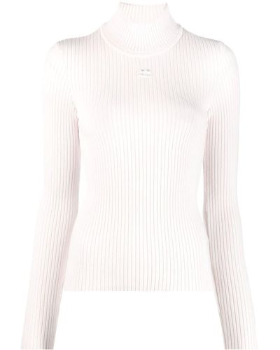 Courreges Logo-embroidered Roll-neck Sweater - White