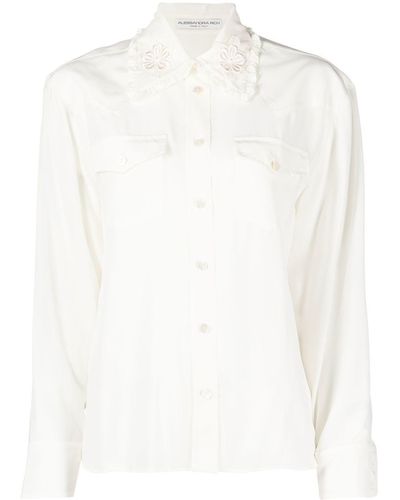 Alessandra Rich Floral-embroidered Silk Shirt - White