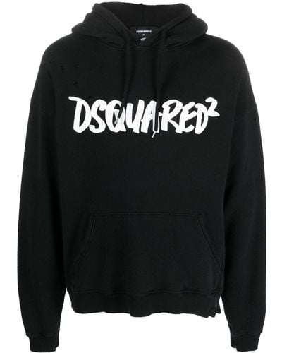 DSquared² Logo-print Distressed-effect Hoodie - Black