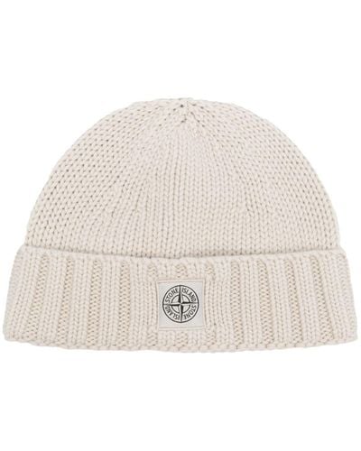Stone Island Logo-patch Turn-up Beanie - Natural
