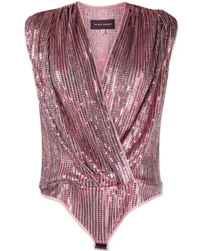 Talbot Runhof Bayadere Sequin Sleeveless Bodysuit - Pink
