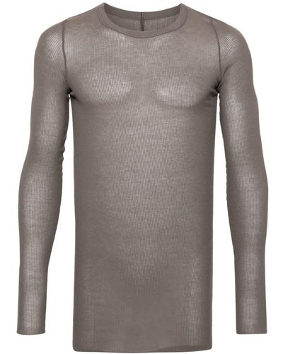 Rick Owens Camiseta de canalé fino con manga larga - Gris