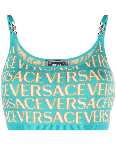 Versace Cropped Cardigan With Print - Blue