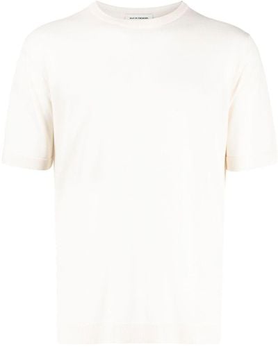 MAN ON THE BOON. Short-sleeved Crew Neck Knitted Top - White