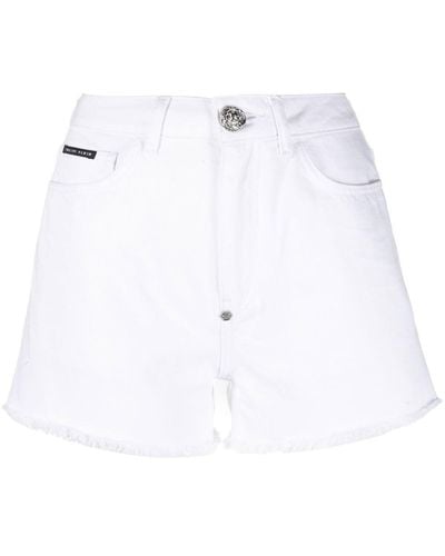 Philipp Plein Jeans-Shorts mit Kristallen - Weiß