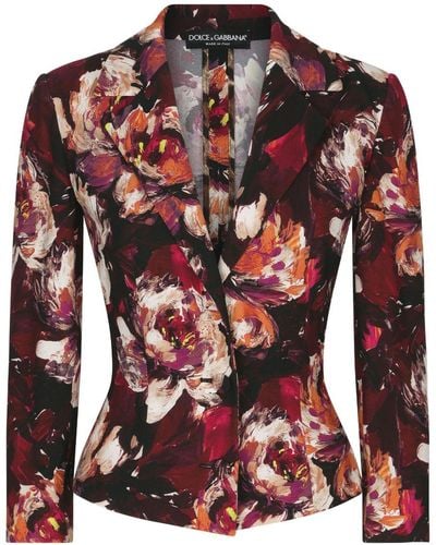 Dolce & Gabbana Floral-print Fitted-waistline Blazer - Red