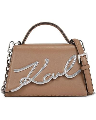 Karl Lagerfeld Signature Leather Crossbody Bag - Natural