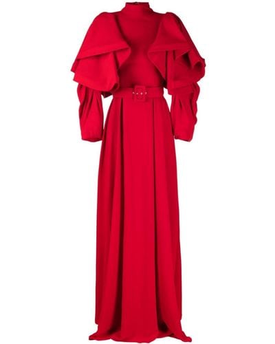 Saiid Kobeisy Layered-sleeve Belted Gown