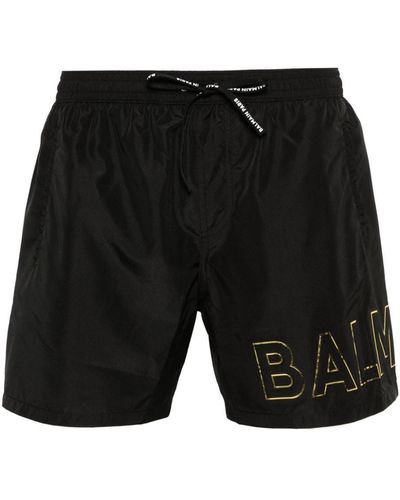 Balmain Embossed-logo Swim Shorts - Black