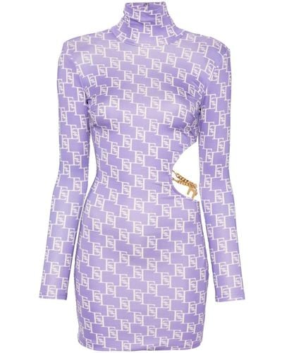 Elisabetta Franchi Logo-print High-neck Minidress - Purple