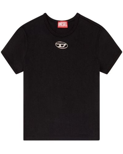 DIESEL | T-shirt in cotone con logo Oval D in metallo | female | NERO | XS