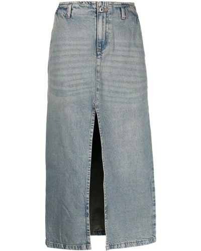 GIMAGUAS Front-slit Cotton Denim Midi Skirt - Blue