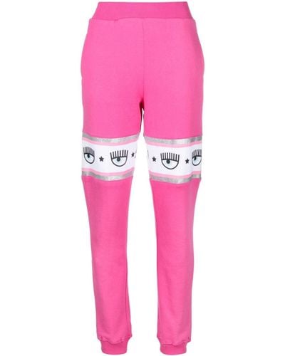Chiara Ferragni Eyelike-embossed Tape Cotton Track Trousers - Pink