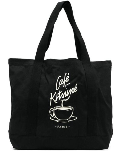Café Kitsuné Graphic-print Canvas Tote Bag - Black