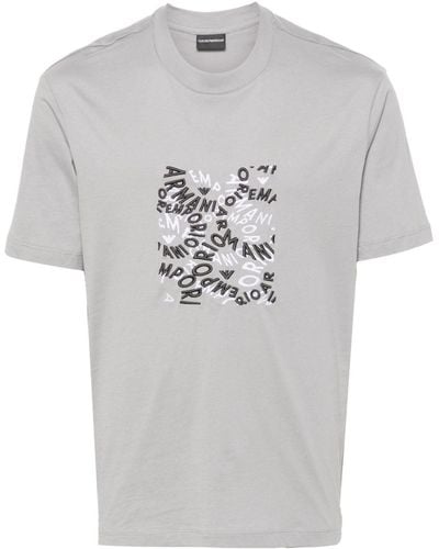 Emporio Armani Logo-embroidered Cotton T-shirt - Grey