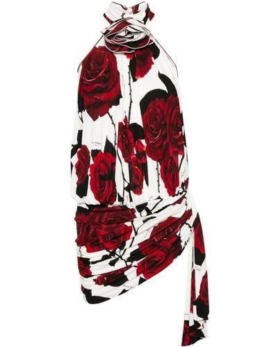 Balmain Minikleid mit Rosen-Print - Rot