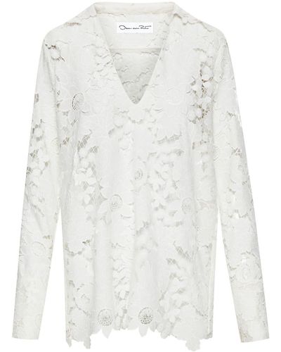 Oscar de la Renta Broderie-anglaise Silk Blouse - White