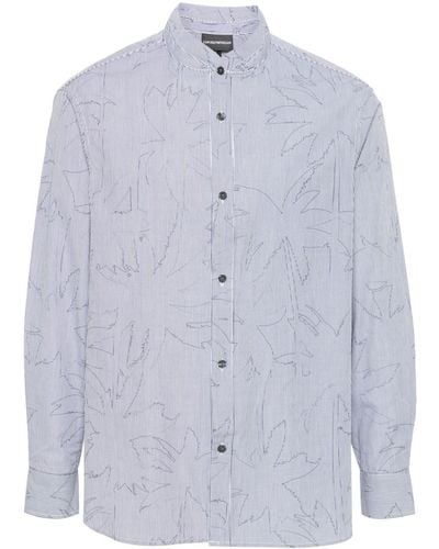 Emporio Armani Palm Tree-print Striped Poplin Shirt - Blue