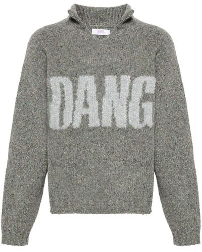 ERL Split-neck Speckle-knit Sweater - Gray