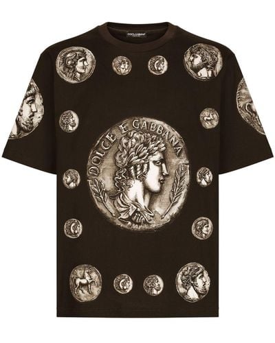 Dolce & Gabbana T-shirt in cotone stampa monete - Nero