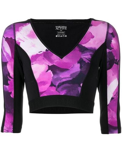 Marchesa Abstract-pattern V-neck Top - Purple