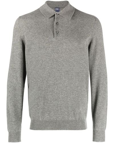 Fedeli Long-sleeved Cashmere Polo Shirt - Grey