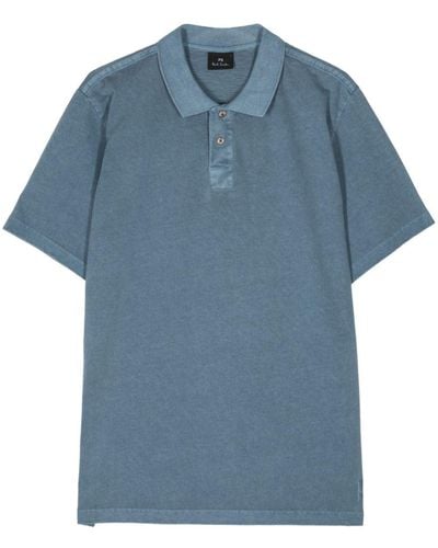 PS by Paul Smith Acid-wash Organic-cotton Polo Shirt - Blue