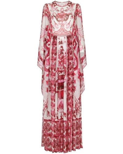 Dolce & Gabbana Bodenlanges Kleid mit Majolica-Print - Rot