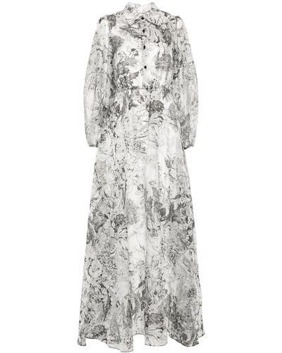 Nissa Floral-print Organza Maxi Dress - Grey