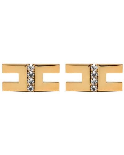 Elisabetta Franchi Monogram Drop Earrings - Metallic