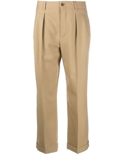 Saint Laurent Cropped High-waisted Trousers - Natural