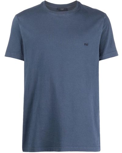 Fay Logo-embroidered Cotton T-shirt - Blue