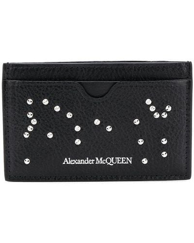 Alexander McQueen Porte-cartes en cuir à ornements en cristal - Noir
