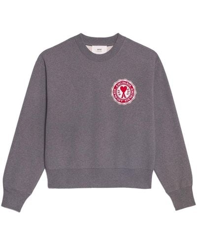 Ami Paris Logo-patch Organic-cotton Sweatshirt - Grey
