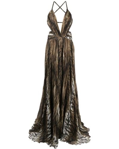 Roberto Cavalli Maxi-jurk Met Diepe V-hals - Bruin
