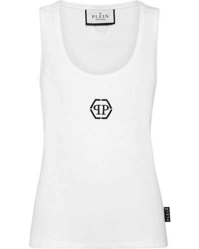 Philipp Plein Logo-embroidered Ribbed Tank Top - White
