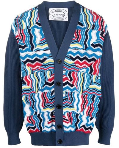 Missoni Graphic Print Knitted Cardigan - Blue