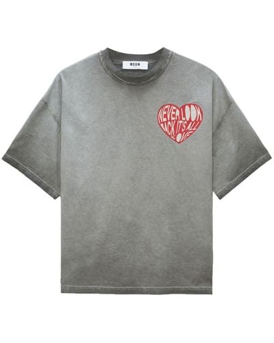 MSGM Heart-print Drop-shoulder T-shirt - Grey