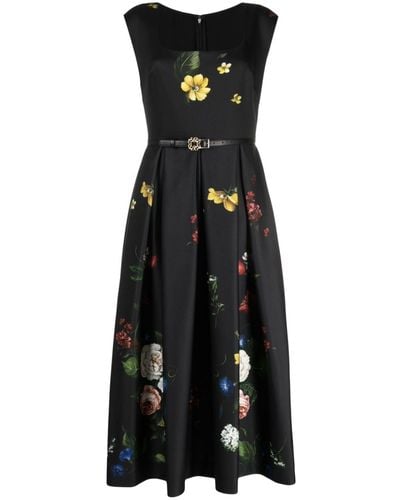 Elie Saab Floral A-line Silk Dress - Black