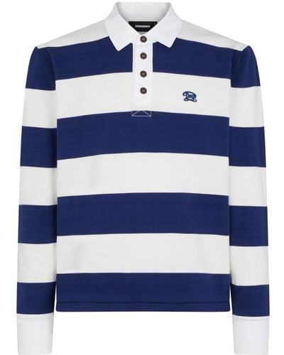 DSquared² Logo-embroidered Striped Polo Shirt - Blue