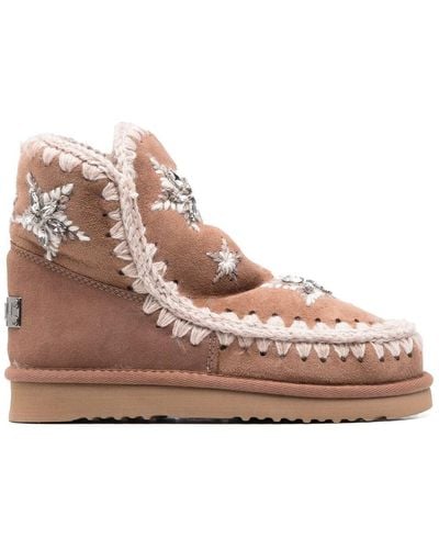 Mou Eskimo Star-embroidered Moccasin Boots - Brown